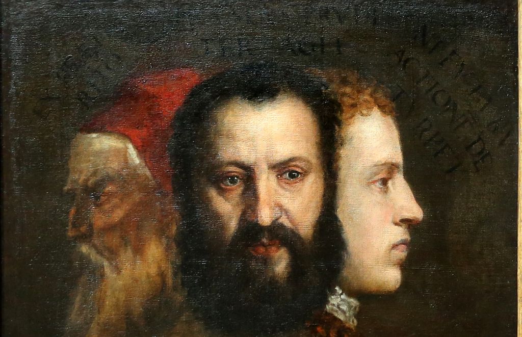 Three Ages and the Inscription detail in An Allegory of Prudence